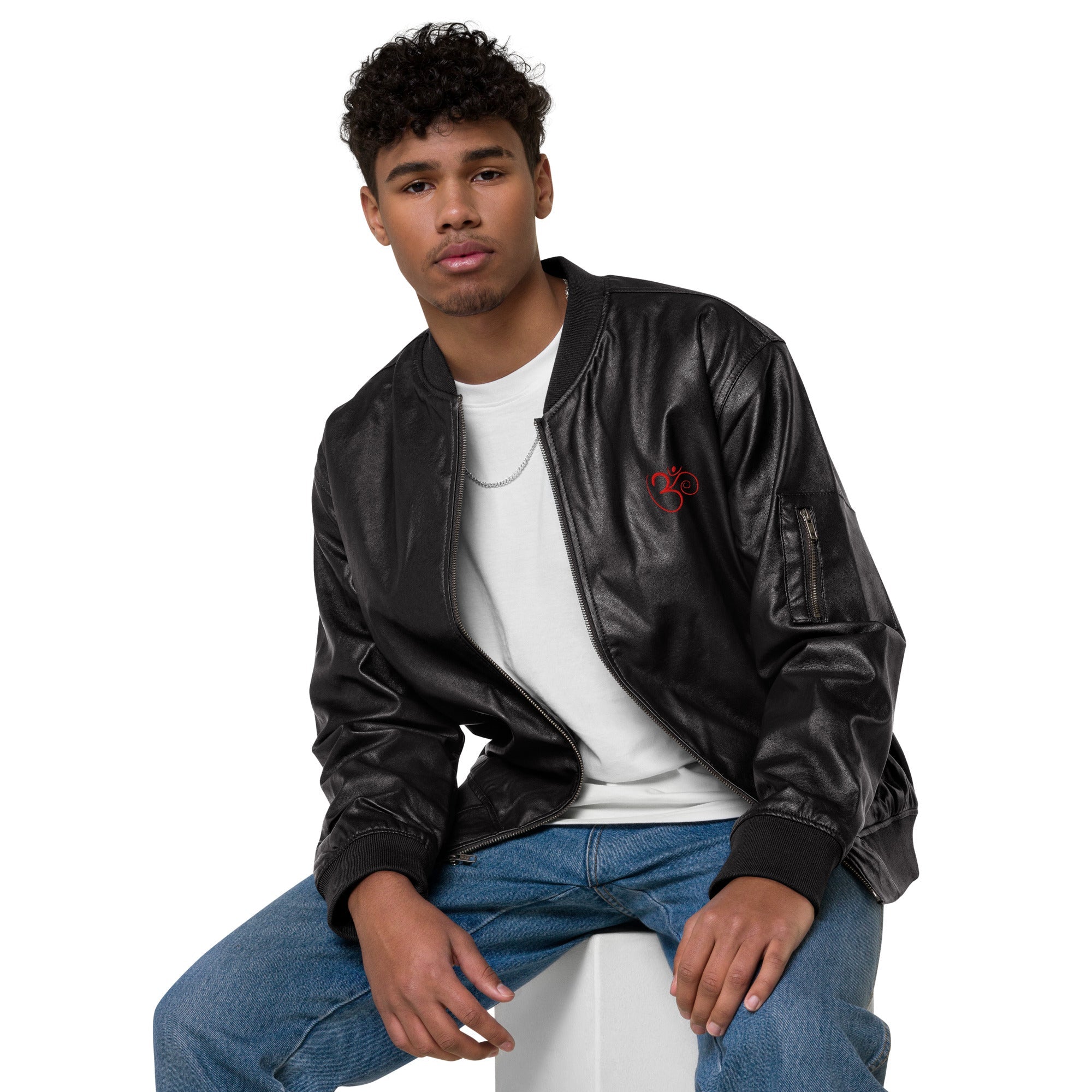 Om Leather Bomber Jacket Men - Nookshi