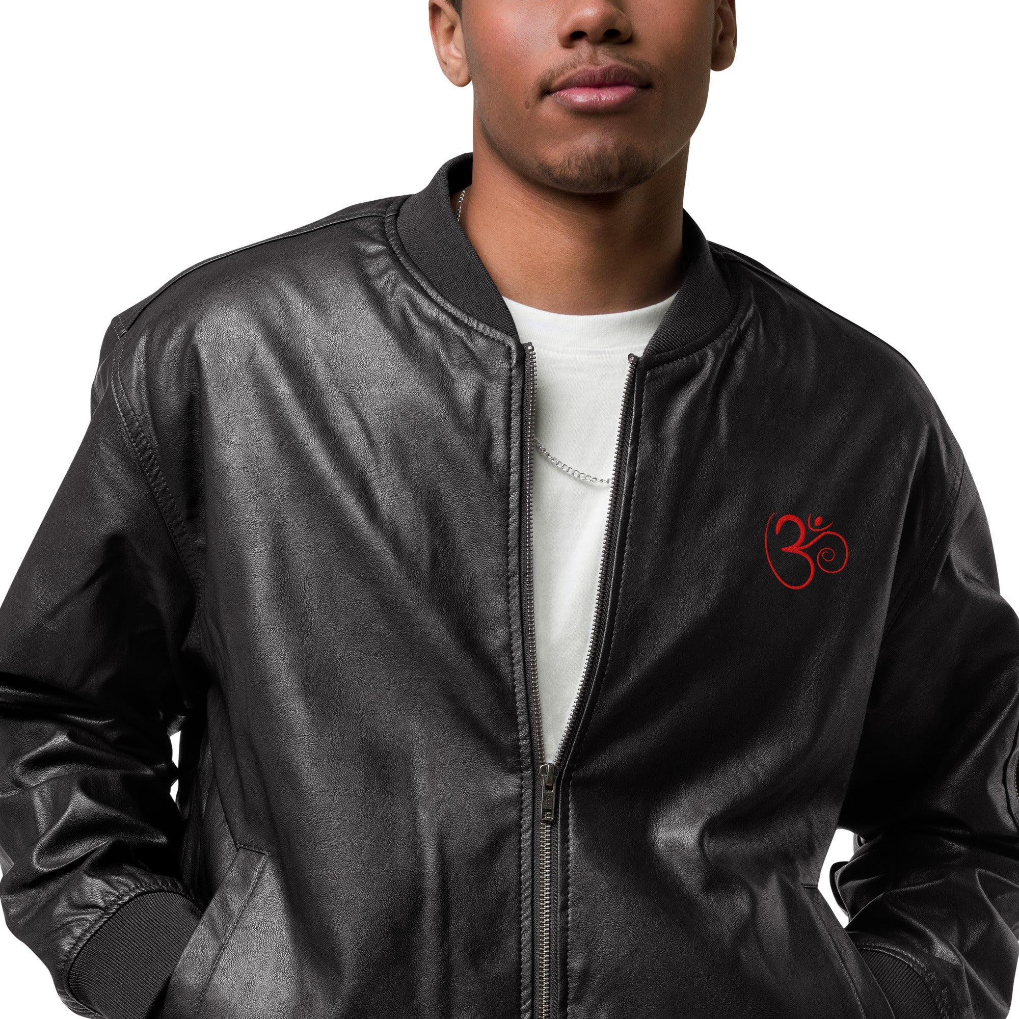 Om Leather Bomber Jacket Men - Nookshi