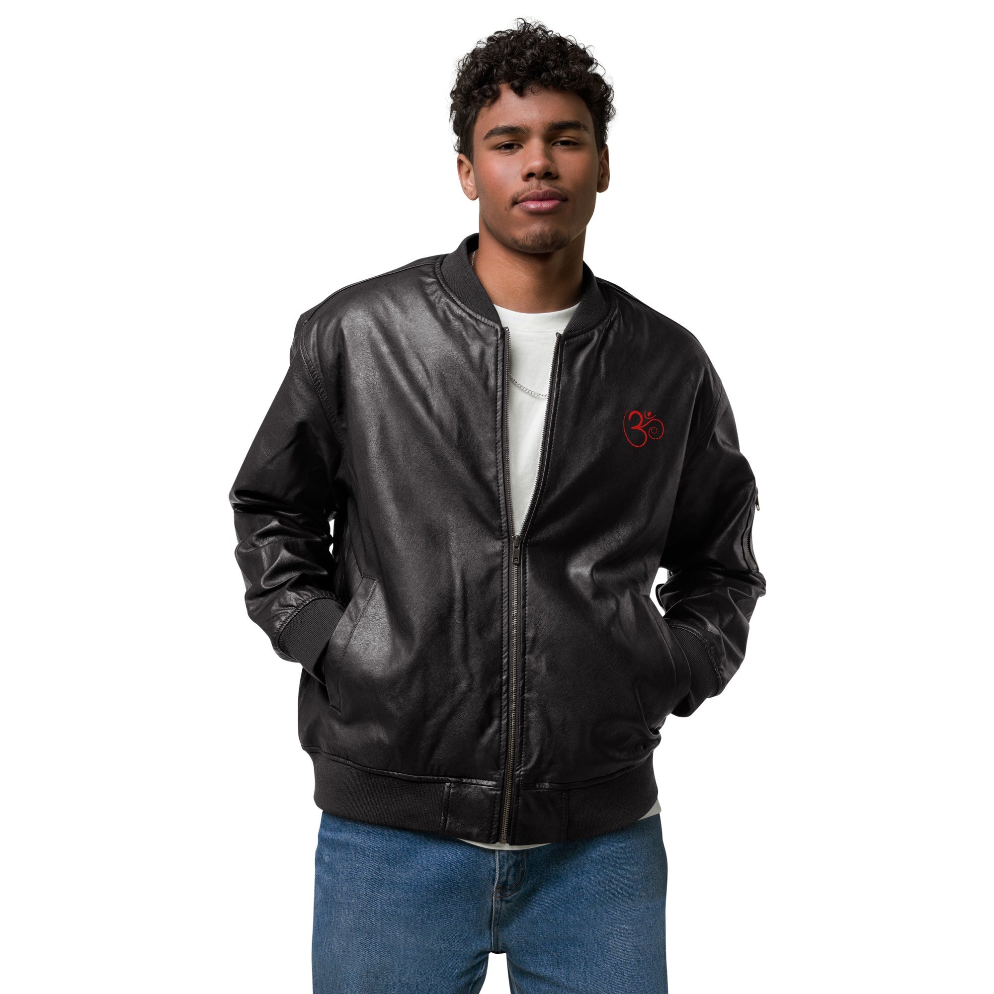 Om Leather Bomber Jacket Men - Nookshi